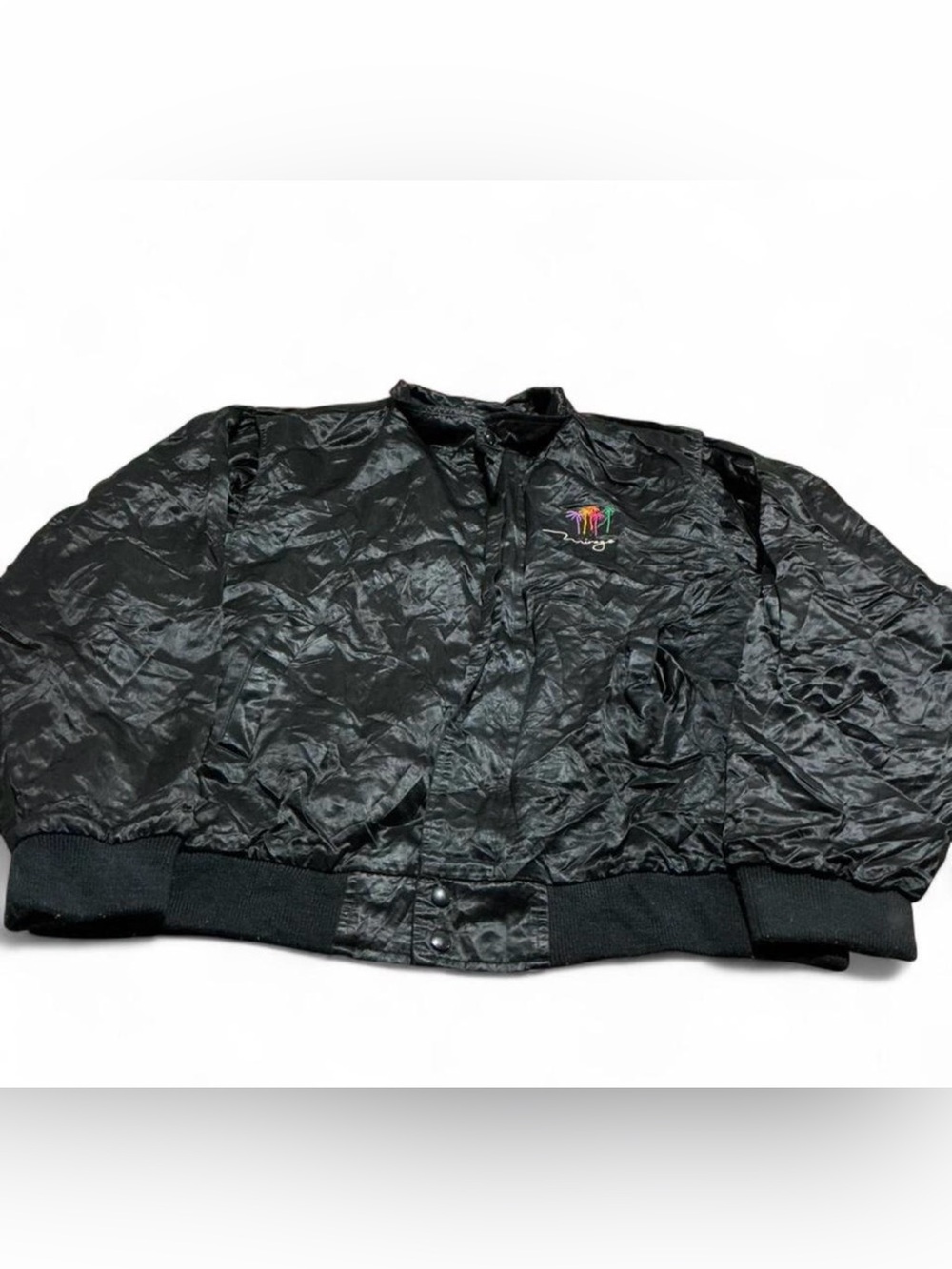 Vintage Mirage Las Vegas Black Acetate Bomber Jacket w/ Embroidered Logo 90s